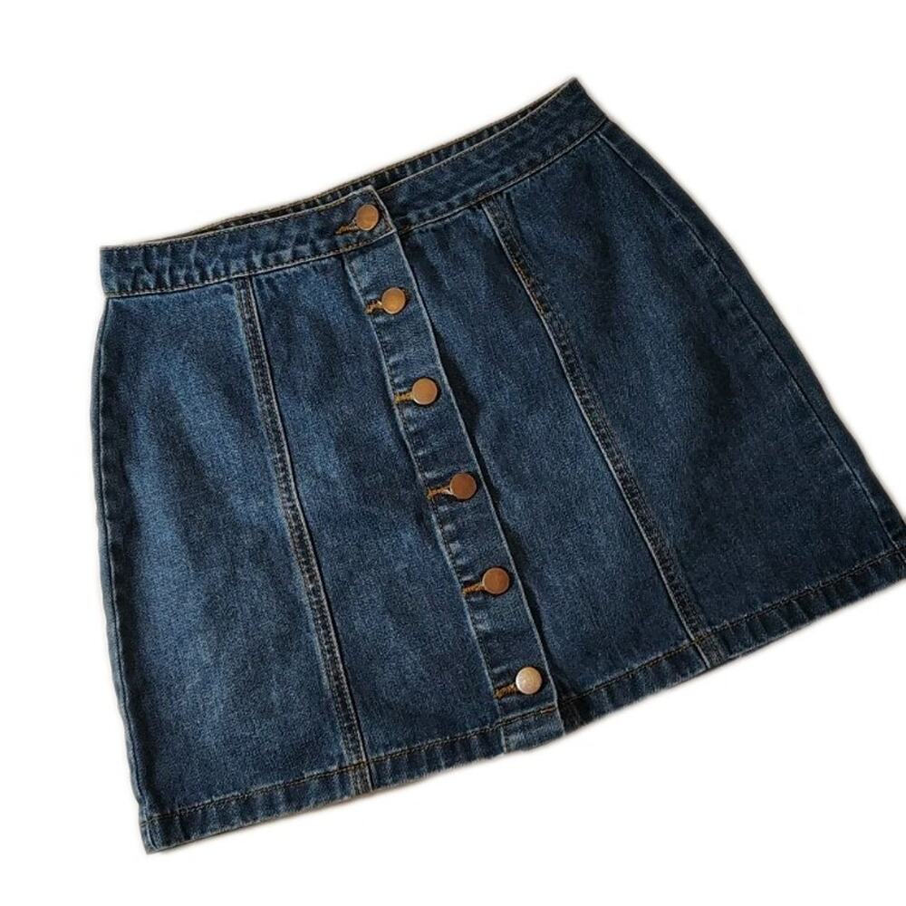 Forever 21 Jeans Skirt Size Medium M Blue Shirt Mini Button Front Y2K Denim 90s